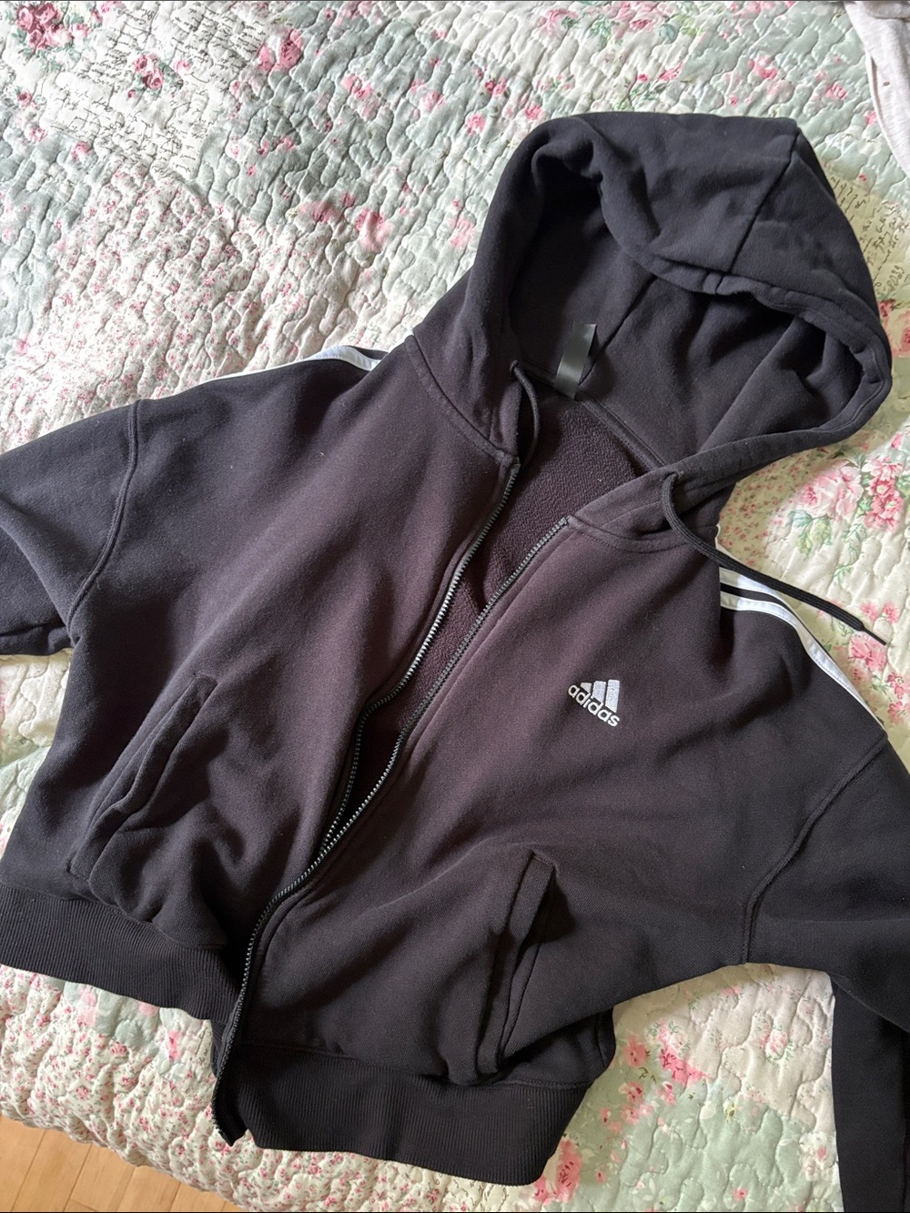 adidas Black Full-Zip Hoodie with White Stripe Accents